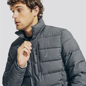 Nautica Men Quilted Puffer Jacket Water Wind Resistant Medium